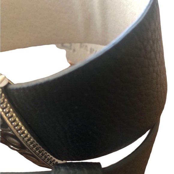 Chico’s Statement Silver Black Metal Buckle Adjustable Black Leather Belt M/L main image 5
